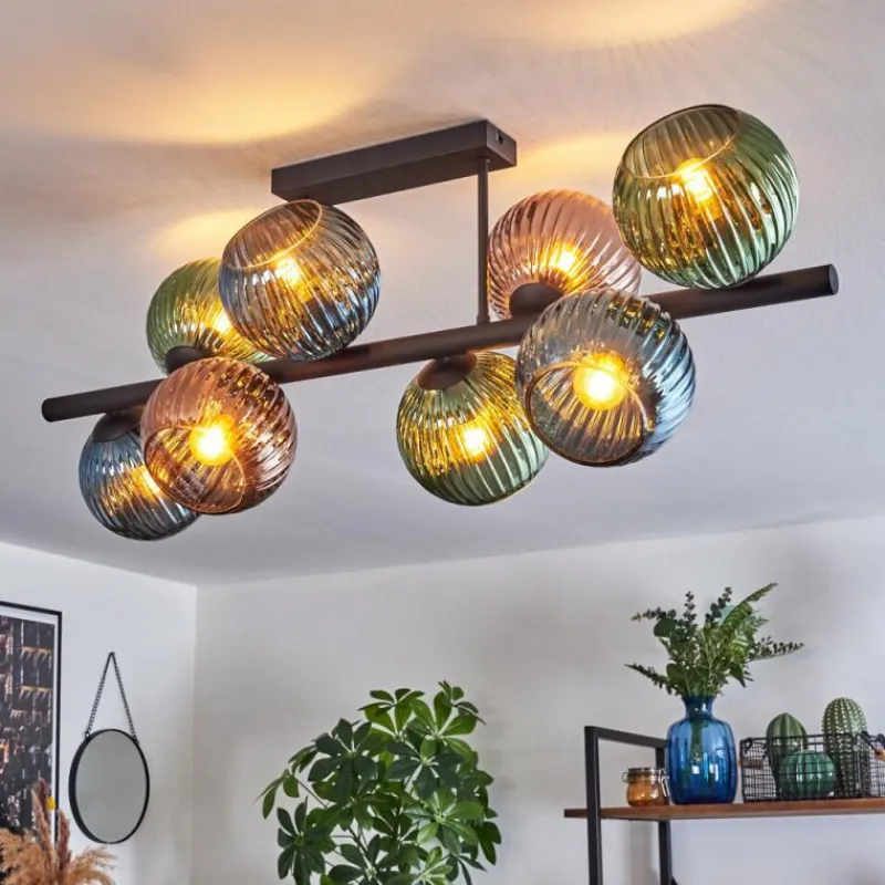 Lampes À Boules-hofstein Koyoto Plafonnier, Boule lumineuse Bleu, Vert, Cuivré, 8 lumières