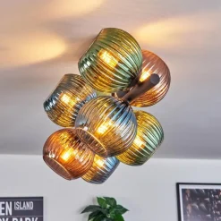 Lampes À Boules-hofstein Koyoto Plafonnier, Boule lumineuse Bleu, Vert, Cuivré, 8 lumières