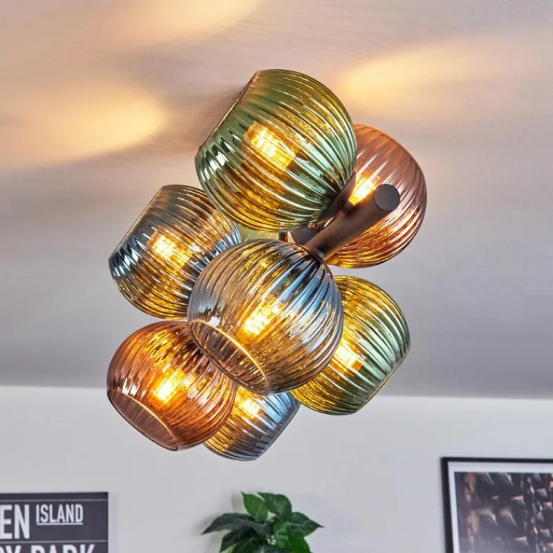 Lampes À Boules-hofstein Koyoto Plafonnier, Boule lumineuse Bleu, Vert, Cuivré, 8 lumières
