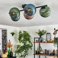 hofstein Koyoto Plafonnier, Boule lumineuse Bleu, Vert, Cuivré, 5 lumières