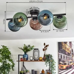 hofstein Koyoto Plafonnier, Boule lumineuse Bleu, Vert, Cuivré, 5 lumières