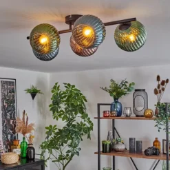 hofstein Koyoto Plafonnier, Boule lumineuse Bleu, Vert, Cuivré, 5 lumières