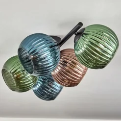 hofstein Koyoto Plafonnier, Boule lumineuse Bleu, Vert, Cuivré, 5 lumières