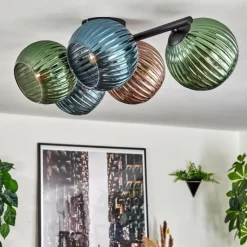 hofstein Koyoto Plafonnier, Boule lumineuse Bleu, Vert, Cuivré, 5 lumières
