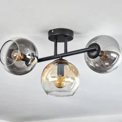 hofstein Koyoto Plafonnier, Boule lumineuse Ambre, Chrome, Fumé, 3 lumières