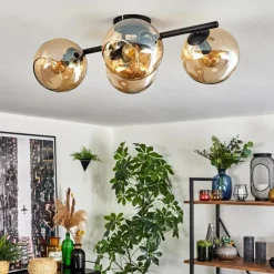 hofstein Koyoto Plafonnier, Boule lumineuse Ambre, 4 lumières