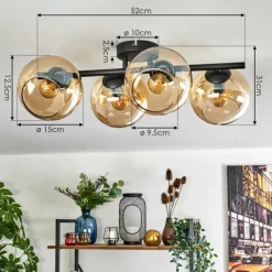 hofstein Koyoto Plafonnier, Boule lumineuse Ambre, 4 lumières