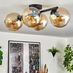 hofstein Koyoto Plafonnier, Boule lumineuse Ambre, 4 lumières