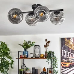 hofstein Koyoto Plafonnier, Boule lumineuse Clair, Fumé, 4 lumières