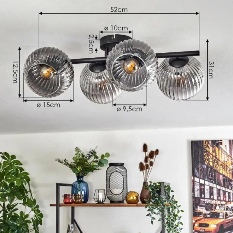 hofstein Koyoto Plafonnier, Boule lumineuse Clair, Fumé, 4 lumières