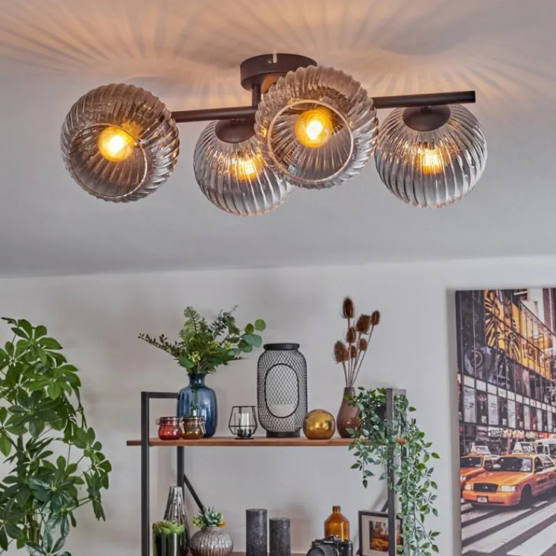 hofstein Koyoto Plafonnier, Boule lumineuse Clair, Fumé, 4 lumières