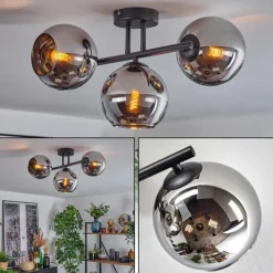 hofstein Koyoto Plafonnier, Boule lumineuse Chrome, Fumé, 3 lumières