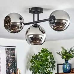 hofstein Koyoto Plafonnier, Boule lumineuse Chrome, Fumé, 3 lumières