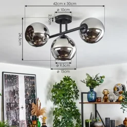 hofstein Koyoto Plafonnier, Boule lumineuse Chrome, Fumé, 3 lumières