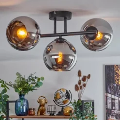 hofstein Koyoto Plafonnier, Boule lumineuse Chrome, Fumé, 3 lumières