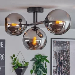 hofstein Koyoto Plafonnier, Boule lumineuse Chrome, Fumé, 3 lumières