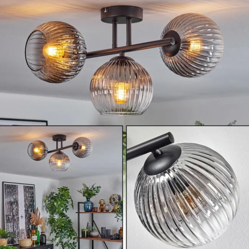 hofstein Koyoto Plafonnier, Boule lumineuse Clair, Fumé, 3 lumières