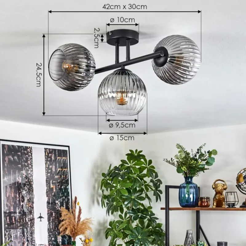 hofstein Koyoto Plafonnier, Boule lumineuse Clair, Fumé, 3 lumières