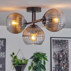 hofstein Koyoto Plafonnier, Boule lumineuse Clair, Fumé, 3 lumières