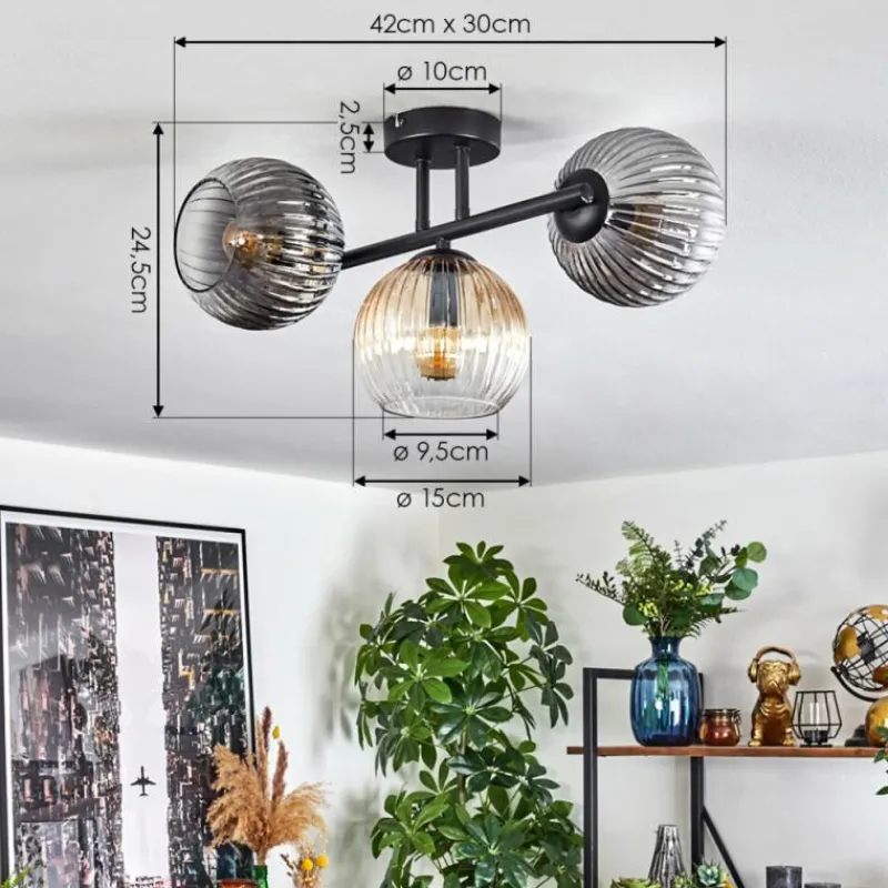 Suspension Verre Fumé-hofstein Koyoto Plafonnier, Boule lumineuse Ambre, Clair, Fumé, 3 lumières