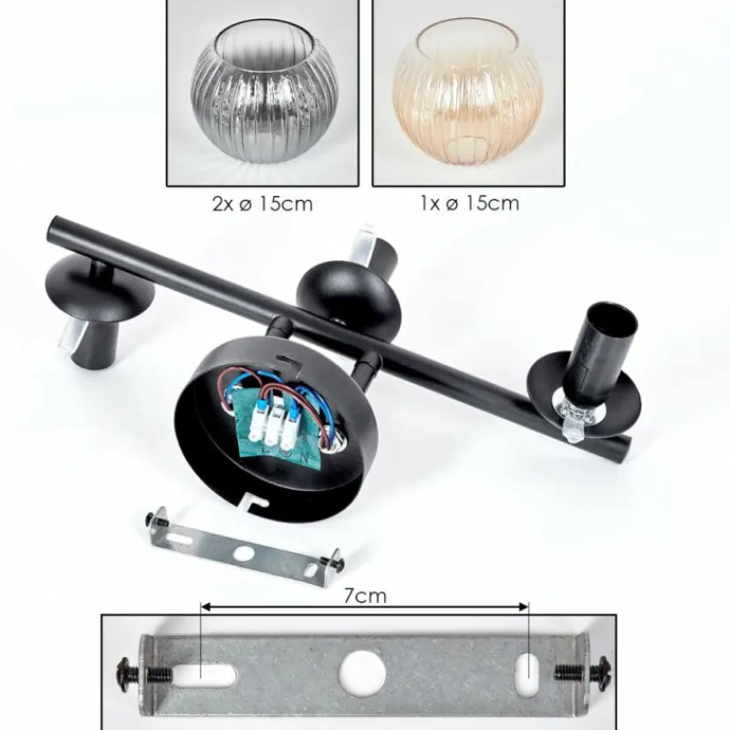 Suspension Verre Fumé-hofstein Koyoto Plafonnier, Boule lumineuse Ambre, Clair, Fumé, 3 lumières