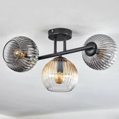 Suspension Verre Fumé-hofstein Koyoto Plafonnier, Boule lumineuse Ambre, Clair, Fumé, 3 lumières