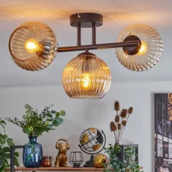 hofstein Koyoto Plafonnier, Boule lumineuse Ambre, 3 lumières