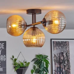 hofstein Koyoto Plafonnier, Boule lumineuse Ambre, 3 lumières