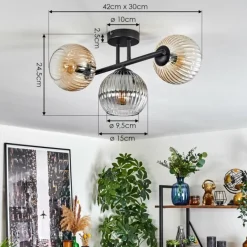 hofstein Koyoto Plafonnier, Boule lumineuse Ambre, Clair, Fumé, 3 lumières