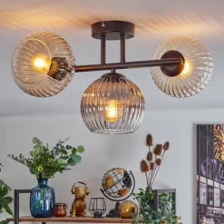 hofstein Koyoto Plafonnier, Boule lumineuse Ambre, Clair, Fumé, 3 lumières
