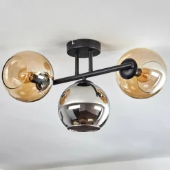 hofstein Koyoto Plafonnier, Boule lumineuse Ambre, Chrome, Fumé, 3 lumières
