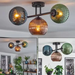 Lampes À Boules-hofstein Koyoto Plafonnier, Boule lumineuse Bleu, Vert, Cuivré, 3 lumières