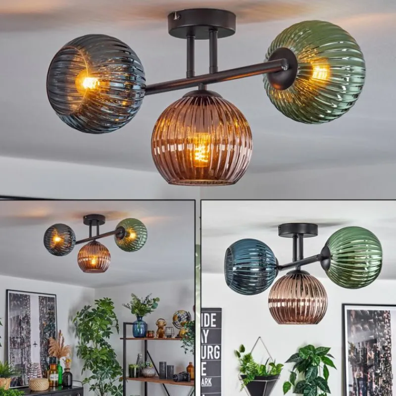 Lampes À Boules-hofstein Koyoto Plafonnier, Boule lumineuse Bleu, Vert, Cuivré, 3 lumières