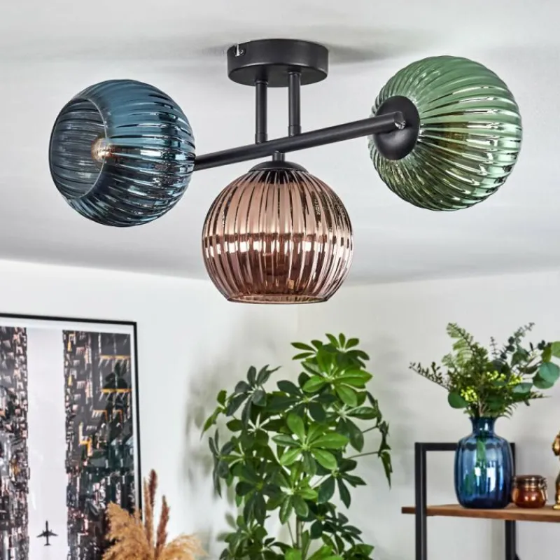 Lampes À Boules-hofstein Koyoto Plafonnier, Boule lumineuse Bleu, Vert, Cuivré, 3 lumières