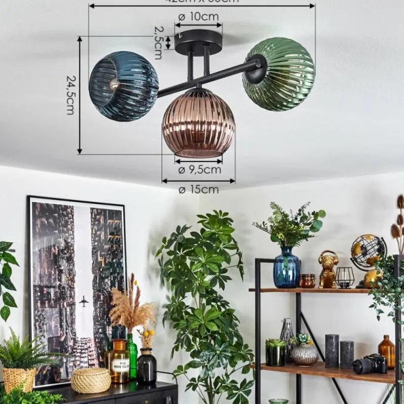 Lampes À Boules-hofstein Koyoto Plafonnier, Boule lumineuse Bleu, Vert, Cuivré, 3 lumières