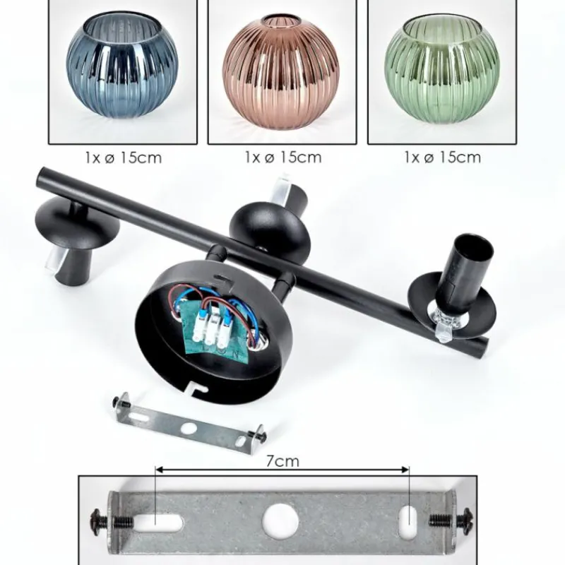 Lampes À Boules-hofstein Koyoto Plafonnier, Boule lumineuse Bleu, Vert, Cuivré, 3 lumières