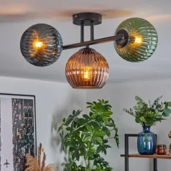 Lampes À Boules-hofstein Koyoto Plafonnier, Boule lumineuse Bleu, Vert, Cuivré, 3 lumières