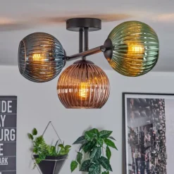 Lampes À Boules-hofstein Koyoto Plafonnier, Boule lumineuse Bleu, Vert, Cuivré, 3 lumières