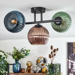 Lampes À Boules-hofstein Koyoto Plafonnier, Boule lumineuse Bleu, Vert, Cuivré, 3 lumières