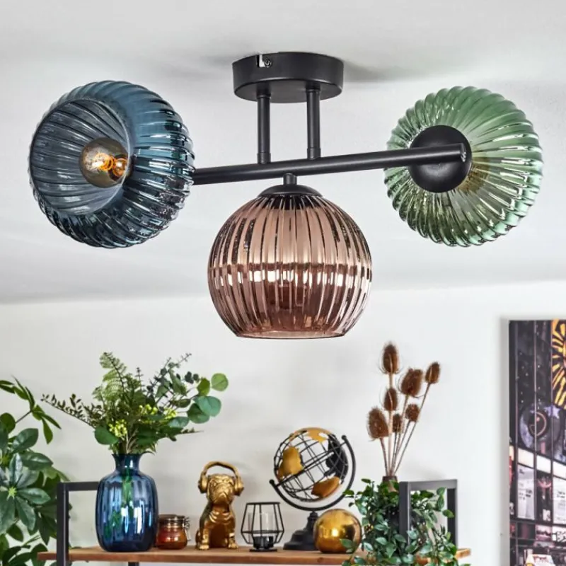 Lampes À Boules-hofstein Koyoto Plafonnier, Boule lumineuse Bleu, Vert, Cuivré, 3 lumières
