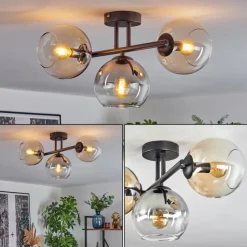 hofstein Koyoto Plafonnier, Boule lumineuse Ambre, Clair, Fumé, 3 lumières