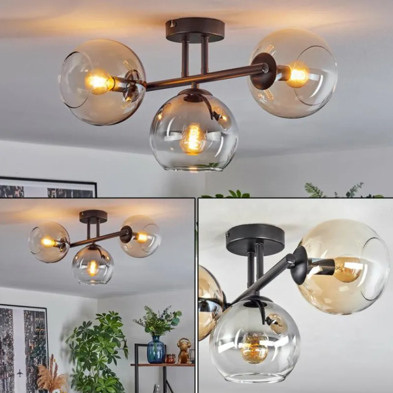 hofstein Koyoto Plafonnier, Boule lumineuse Ambre, Clair, Fumé, 3 lumières