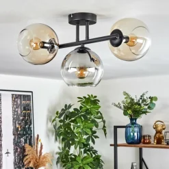 hofstein Koyoto Plafonnier, Boule lumineuse Ambre, Clair, Fumé, 3 lumières