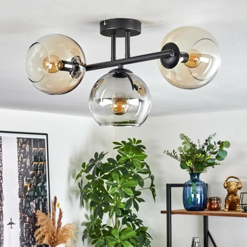 hofstein Koyoto Plafonnier, Boule lumineuse Ambre, Clair, Fumé, 3 lumières