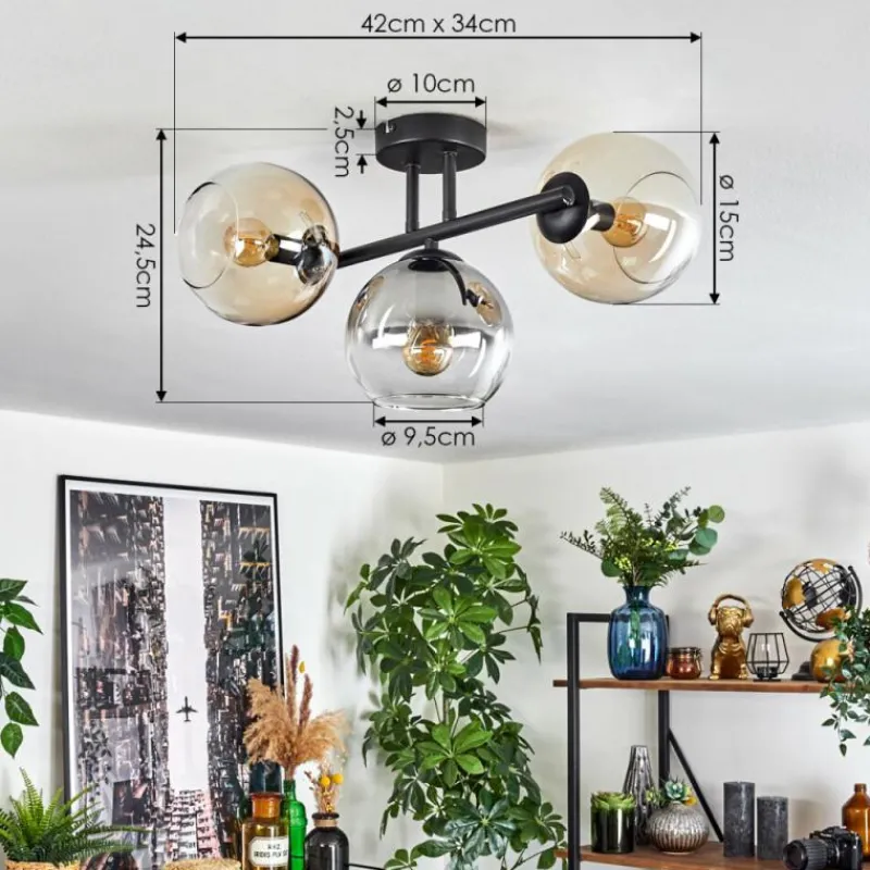 hofstein Koyoto Plafonnier, Boule lumineuse Ambre, Clair, Fumé, 3 lumières