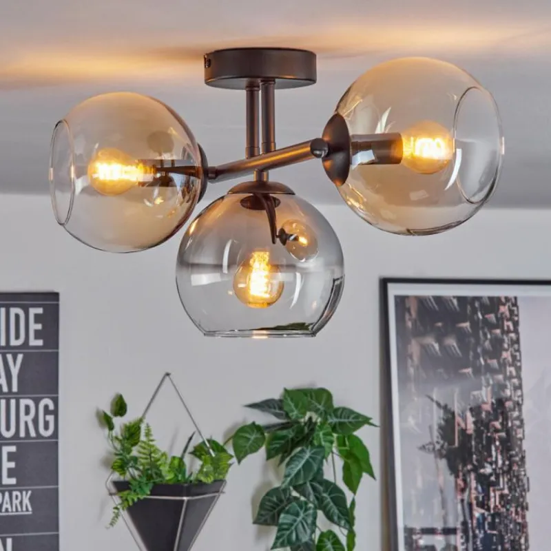 hofstein Koyoto Plafonnier, Boule lumineuse Ambre, Clair, Fumé, 3 lumières