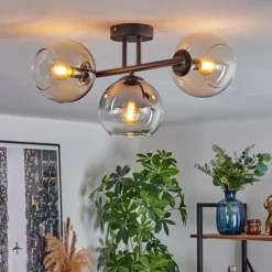 hofstein Koyoto Plafonnier, Boule lumineuse Ambre, Clair, Fumé, 3 lumières