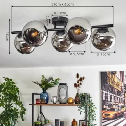 hofstein Koyoto Plafonnier, Boule lumineuse Chrome, Fumé, 5 lumières