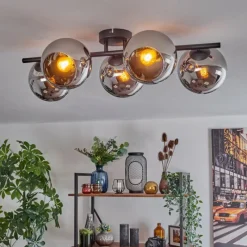 hofstein Koyoto Plafonnier, Boule lumineuse Chrome, Fumé, 5 lumières