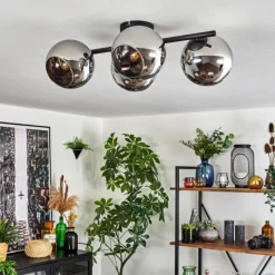 hofstein Koyoto Plafonnier, Boule lumineuse Chrome, Fumé, 4 lumières